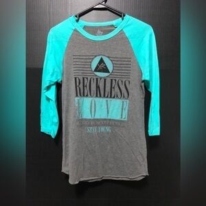 🕸️Young & Reckless Turquoise & Gray Raglan T-shirt